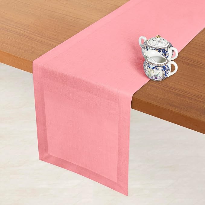 D'Moksha Homes Linen Dusty Pink Table Runner 84 Inches Long - 100% Pure Linen 14 x 84 Inch Table Runner for Dining, Winter, Holiday, New Year - Machine Washable