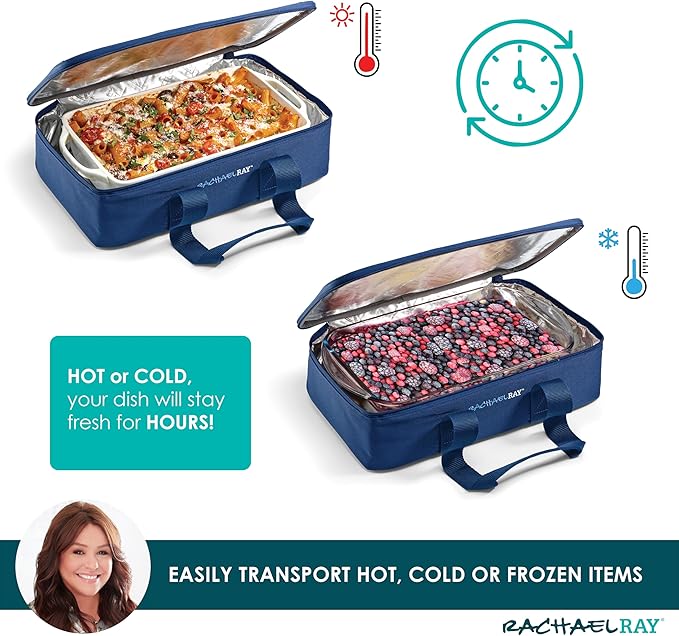 Rachael Ray Lasagna Lugger, Thermal Insulated Casserole Carrier for Hot or Cold Food, Lugger Tote for Potluck, Parties, Picnic, and Cookouts, Fits 9" x 13" Baking Dish