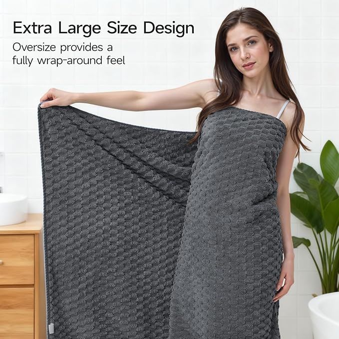REDKISS Gray Bath Towel Sets XL - 35"x70" Extra Large Bathroom Towels of 6, Super Soft Oversized Bath Sheets for Adults, Waffle Microfiber Baths Towels Set, Luxury Shower Towel for Bathroom Hotel