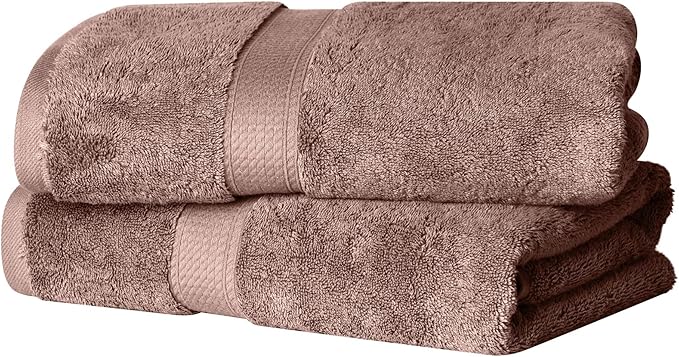 Superior Egyptian Cotton Pile Bath Towels, Ultra Soft Luxury Towel, Thick Plush Essentials, Absorbent Heavyweight, Guest Bath, Hotel, Resort, Spa, Pool, Bathroom, Shower Basics, Set of 2, Muted Mauve
