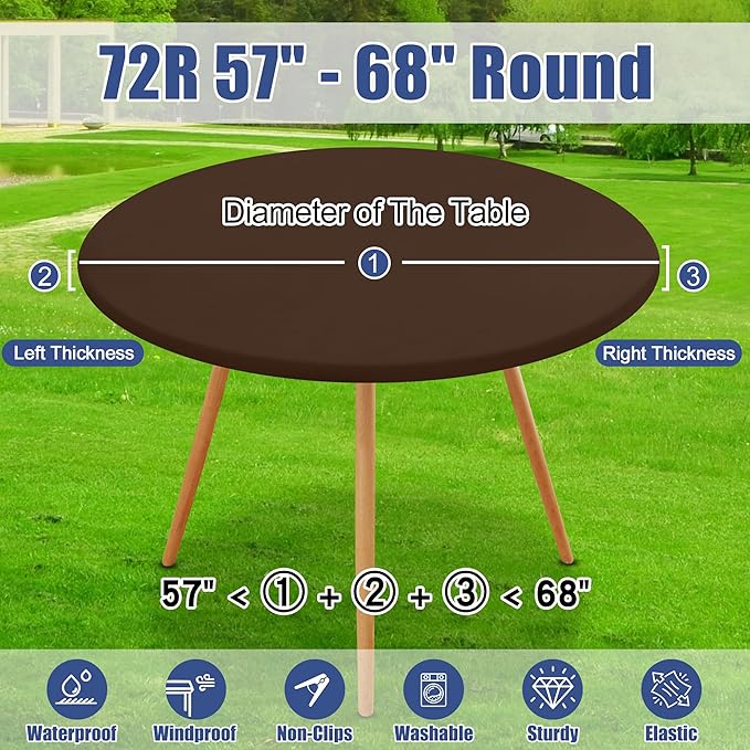 Round Spandex Tablecloth, Elastic Fitted Waterproof Tablecloths for 57"-68" Tables, Stretch Washable Picnic Table Cover for Camping, Dining, Indoor and Outdoor, Coffee