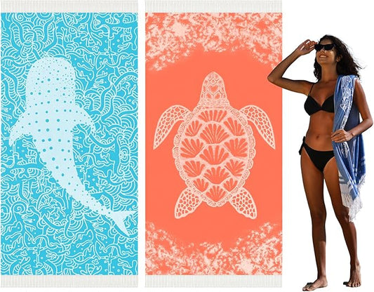 2 Pack Turkish Beach Towel Quick Dry Absorbent Cotton Lightweight Thin Bathroom Bath Pool Swim Towels Extra Large Oversized Sand Free Beach Accessories Essentials Stuff Cloud Adults Gift
