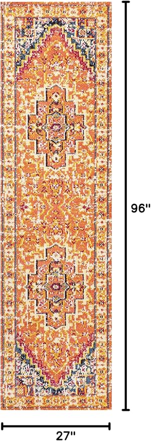 JONATHAN Y Brooklyn Geometric Medallion Orange/Blue Runner Rug, 2x8, Vintage, Bohemian, Easy-Cleaning for Living Room, Bedroom, Kitchen, Pet Friendly, Non-Shedding (MDP207D-28)