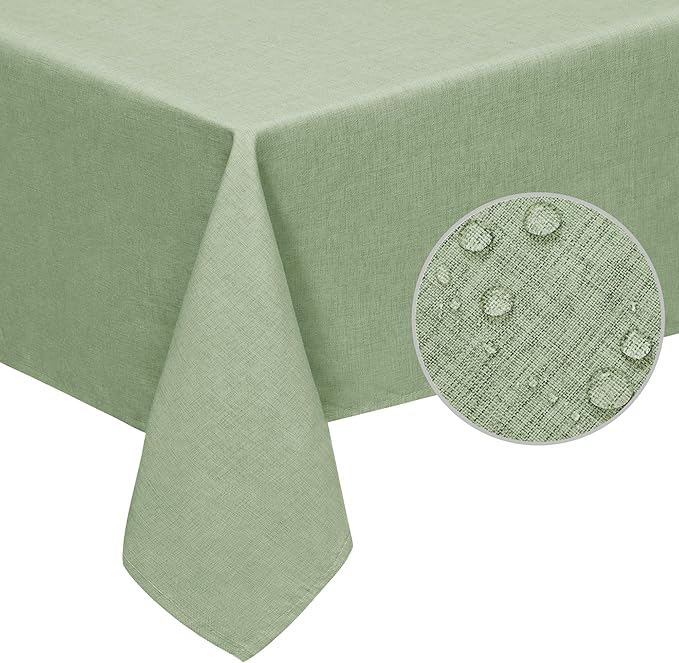 Easy-Going Faux Linen Waterproof Spill-Proof Tablecloth Stain Resistant Rectangle Table Cloth Wrinkle Free Decorative Fabric for Kitchen, Dining, Party, Weddings, Restaurants (52x70 in, Sage Green)
