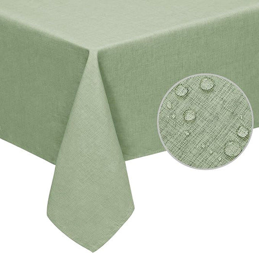Easy-Going Faux Linen Waterproof Spill-Proof Tablecloth Stain Resistant Rectangle Table Cloth Wrinkle Free Decorative Fabric for Kitchen, Dining, Party, Weddings, Restaurants (60x120 in, Sage Green)