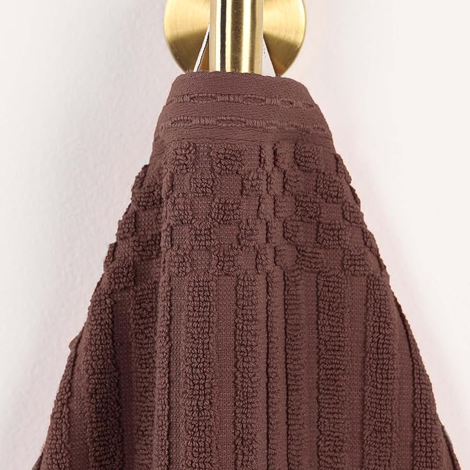 Cotton 8-Piece Solid and Ribbed Towel Set, Face Towels 13” x 13”, Hand Towels 16” x 28”, Bath Towels 27” x 54”, Java by Superior