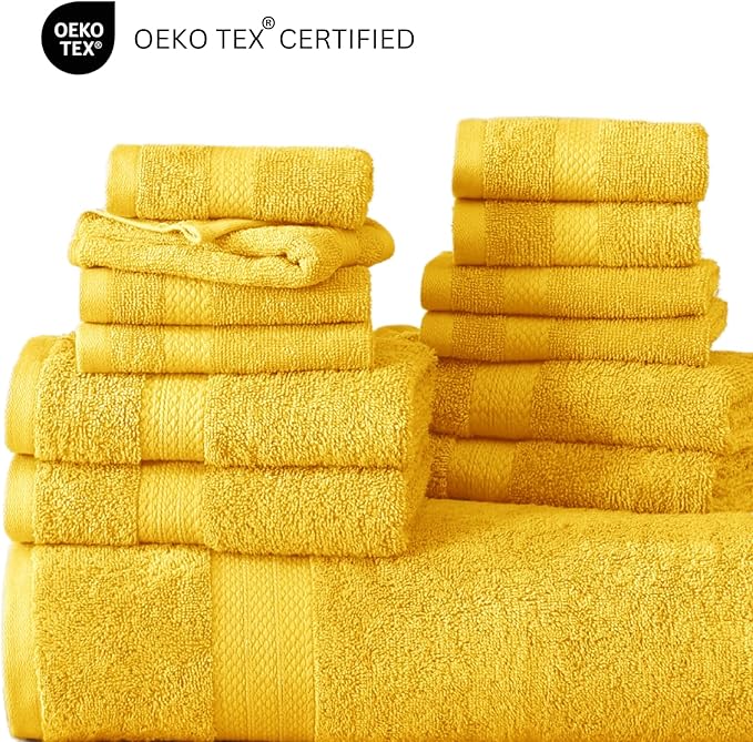 LANE LINEN 100% Cotton Turkish Bath Towel Set, 18PCs - 4 Bath, 8 Washcloths, 6 Hand Towels for Bathroom - Sustainably Produced and Eco Friendly, Oeko-Tex Certified & Gentle on Skin - Mimosa