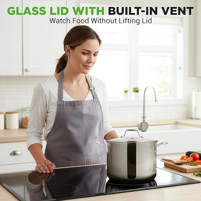 NutriChef 8-Quart Stainless Steel Stock Pot - 18/8 Food Grade Stainless Steel Heavy Duty Induction - Stock Pot, Stew Pot, Simmering Pot with See-Through Lid, Dishwasher Safe - NCSP8