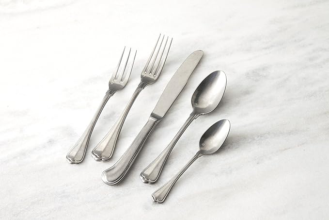 FORTESSA San Marco 18/10 Stainless Steel Flatware, 20 Piece Place Setting With Table Knives, Forks and Spoons (Service For 4), Dishwasher Safe, Antiqued