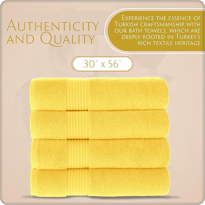 MAURA Basics Performance Bath Towels 100% Turkish Cotton with Hook Loops. Extra Large Luxury Absorbent Plush Towel Sets for Bathroom, Daily Use American Standard Size 27”x54”, Yellow