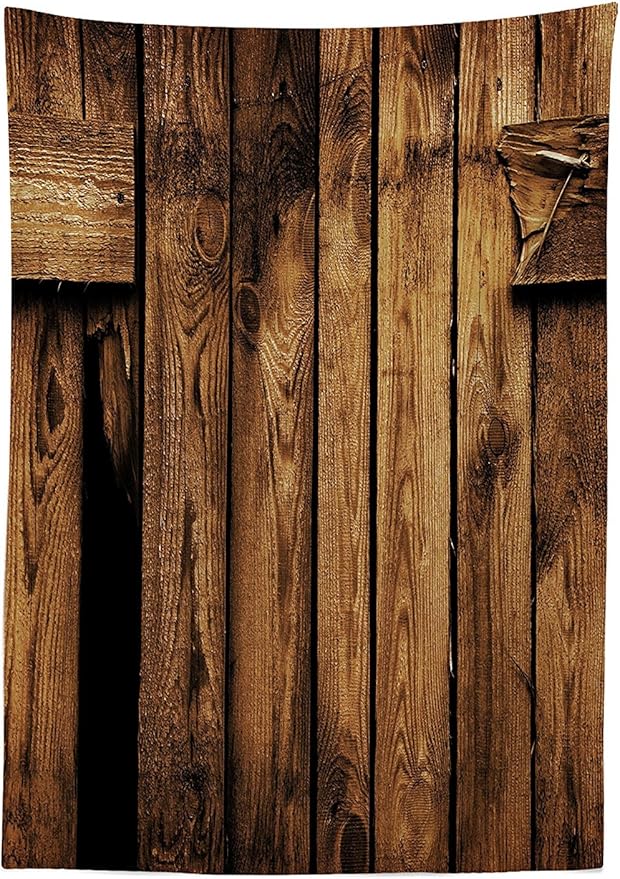 Ambesonne Farmland Tablecloth, Vertical Striped Old Timber Backdrop in Dirt with Hole Ruins Abandoned Village Art, Rectangular Table Cover for Dining Room Kitchen Decor, 60" X 84", Brown