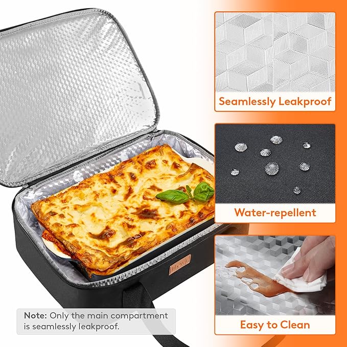 Lifewit Double Decker Insulated Casserole Carrier for Hot or Cold Food, Casserole Dish Carrying Case, Lasagna Holder for Potluck Parties/Picnic/Cookouts, Fits 9"x13" Baking Dish, Black