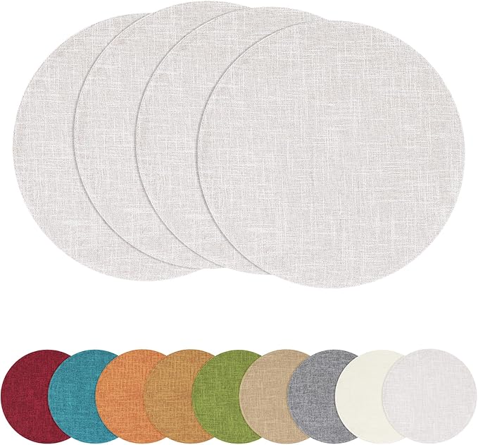 homing 15 Inch Round Cloth Placemats Set of 4, Cotton Linen Blend Washable Table Mats, Farmhouse Dining Place Mats for Indoors & Outdoors, Easy to Clean, Beige