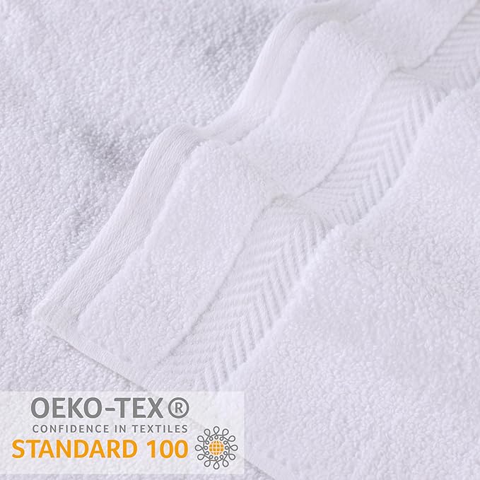 Superior Cotton Hand Towel Set, Medium Sized Towels, Plush Soft Absorbent Bathroom Basics, Home Essentials, Spa, Salon, Hotel, Kitchen, Luxury Quick Dry, Zero Twist Collection, Set of 6, White