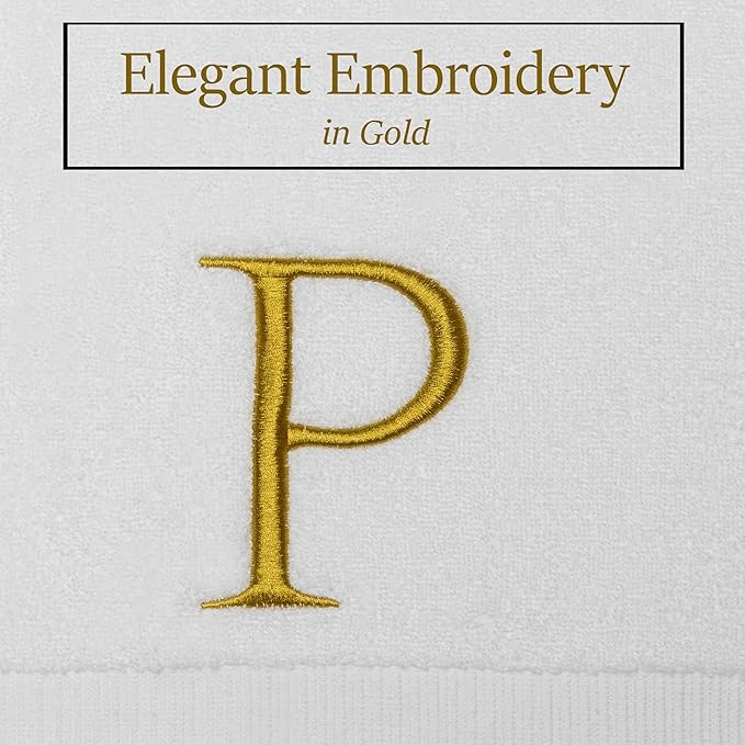 Monogrammed Hand Towels for Bathroom - Luxury Hotel Quality Personalized Initial Decorative Embroidered Bath Towel for Powder Room, Spa - GOTS Organic Certified - Set of 2 Gold Letter P
