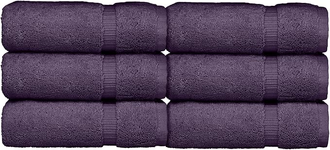 Luxury Hotel & Spa Collection, Quick Dry 100% Turkish Cotton 700 GSM, Eco Friendly Towel, for Bathroom, Gymand Kitchen Dobby Border Soft Hand Towel Set 16 X 30, Plum, Hand Towels - Set of 6