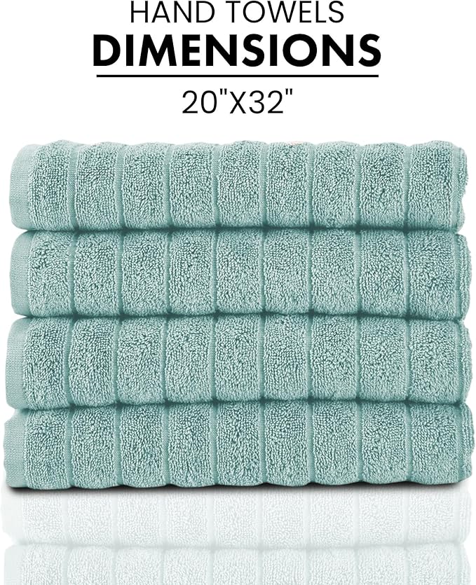Classic Turkish Towels CTT Luxury Hand Towels for Bathroom Set of 4, 100% Turkish Cotton, Quick Dry & Comfy Towels for Hotel & Spa, Highly Absorbent | 20"x32" (Spa Green)