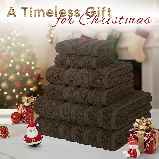 American Soft Linen Luxury 6 Piece Towel Set, 2 Bath Towels 2 Hand Towel 2 Washcloths, 600 GSM 100% Cotton Turkish Towels for Bathroom, Brown Towel Sets