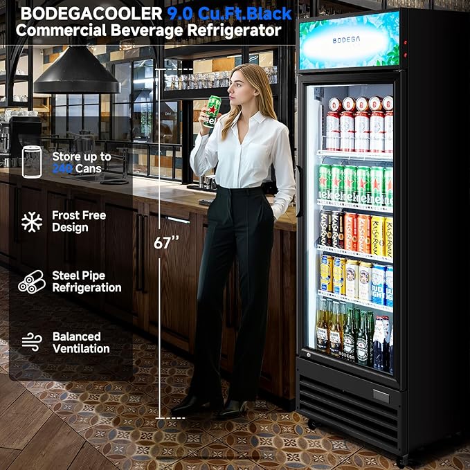 BODEGACOOLER Commercial Beverage Refrigerator, Commercial Merchandiser Refrigerator with Soft LED Light, Adjustable Shelves, Display Cooler with 192 cans & 120 bottles, For kitchen/Office/Home/Garage