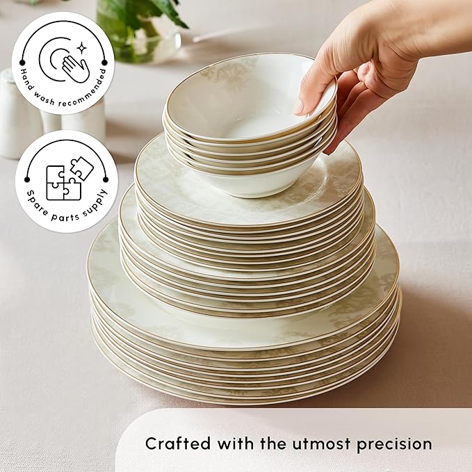 Karaca Siena 53-Piece Porcelain Plates and Bowls Set with Dinner & Dessert Plates, Shakers - Bone China Dishware Sets - Kitchen Dinnerware Set for 12 People