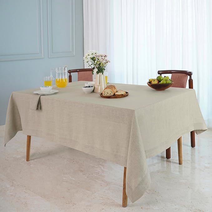 D'Moksha Homes Natural Linen Tablecloth 60 x 120 Inch - 100% Pure Linen Tablecloth for Rectangle Tables - Machine Washable Table Cloth for Winter, Christmas, Holiday, New Year