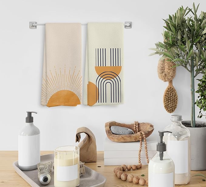 Boho Black Sun Sunrise Sunshine Rainbow Kitchen Towels and Dishcloths Sets of 2,Bohemian Absorbent Drying Cloth Hand Towels Tea Towels for Bathroom,Boho Gifts for Women Girls,16×24 inches (orange2)