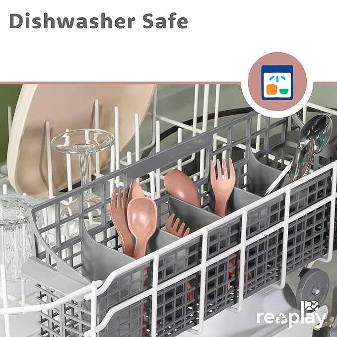 Re-Play Toddler Forks and Spoons Set - 4x4 Utensils for Kids with Case - Dishwasher and Microwave Safe - Made in USA - Pack of 8-5.8" x 1.2" x 0.2" - Blossom