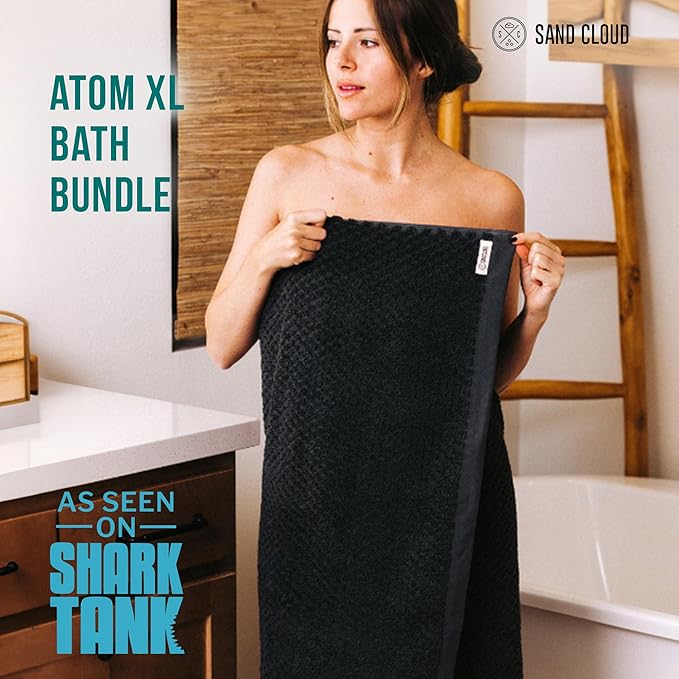 Sand Cloud Turkish Bath Towels for Bathroom, Set of 2 (Atom Charcoal, Extra Large) - Soft Linen Turkish Organic Cotton Yarn is Luxurious & Absorbent - Premium Shower & Bathroom Towels Dry Faster
