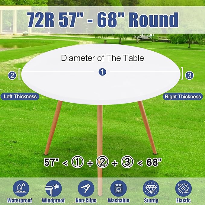 Round Spandex Tablecloth, Elastic Fitted Waterproof Tablecloths for 57"-68" Tables, Stretch Washable Picnic Table Cover for Camping, Dining, Indoor and Outdoor, White