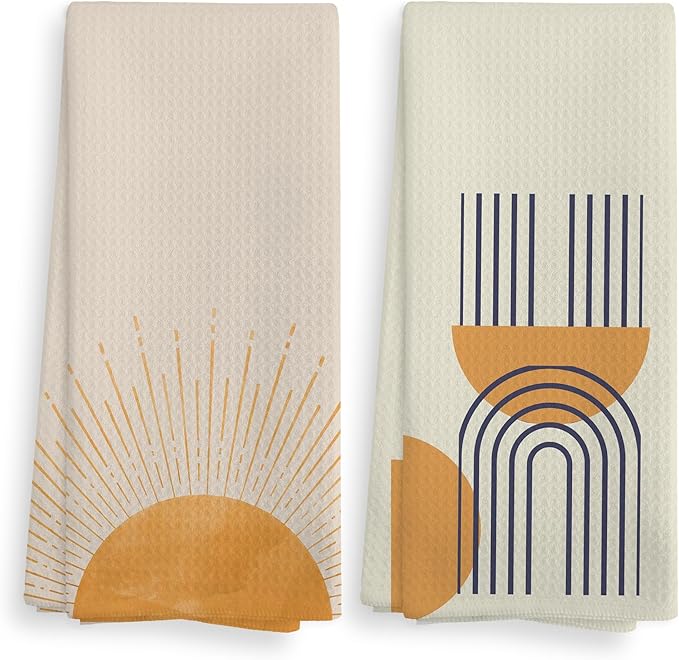 Boho Black Sun Sunrise Sunshine Rainbow Kitchen Towels and Dishcloths Sets of 2,Bohemian Absorbent Drying Cloth Hand Towels Tea Towels for Bathroom,Boho Gifts for Women Girls,16×24 inches (orange2)
