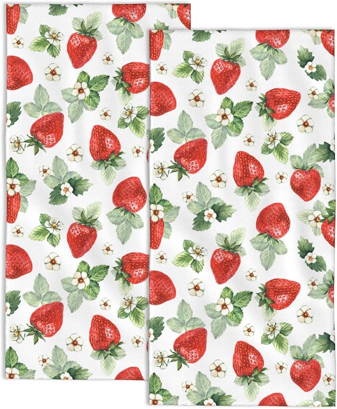 2 Pack Hand Towels for Bath, Watercolor Strawberry Decorative Towels Highly Absorbent Soft Towels for Bathroom Beach Kitchen Spa Gym Face Towel 14x28 Inch