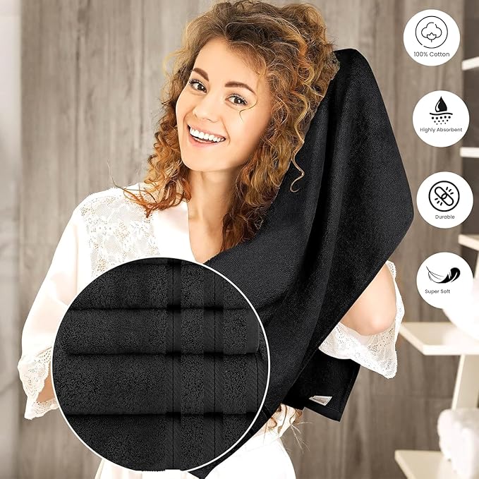 6-Piece 600 GSM Turkish Cotton Towel Set – Luxury Soft & Absorbent Bath Towels, Hand Towels & Washcloths – Premium Bathroom Essentials for Home, Guest Bath & Apartments