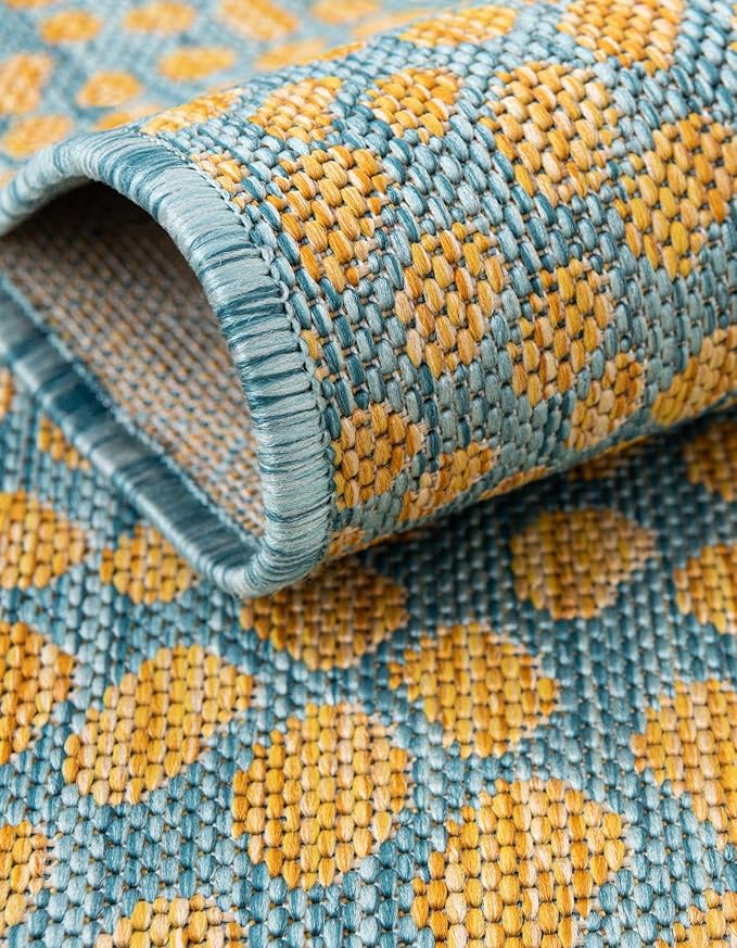 Jill Zarin Jill Zarin Outdoor Collection Area Rug - Cape Town (2' x 6' Runner Yellow and Aqua/Light Blue)