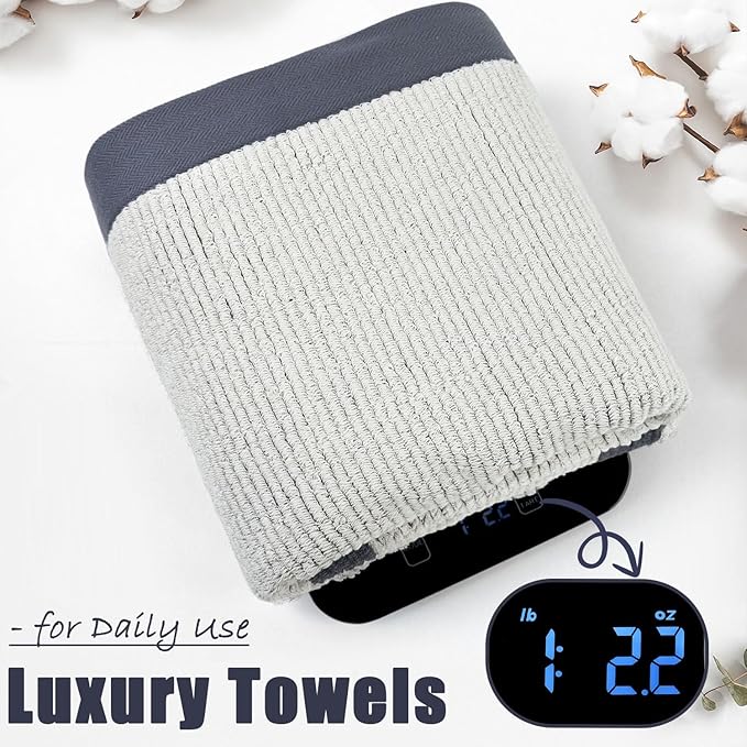 Cleanbear Bath Towels Set of 2, Silver-Gray, 520 GSM Luxury Shower Towels for Bathroom, Highly Absorbent 100% Cotton Terry Loops, 54 x 28 Inches with Individual Textured Lines