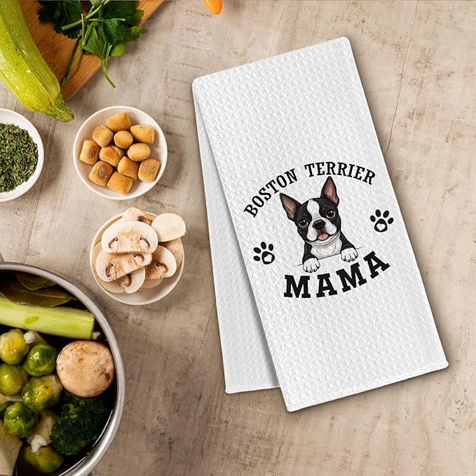 Boston Terrier Kitchen Towels, Dog Mama Boston Terrier Gifts for Women & Dogs Moms, Dog Lover Gifts Decorative Hand Towels for Bathroom, 16x24 Inch