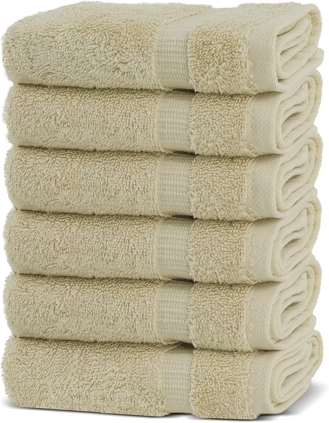 Chakir Turkish Linens 100% Cotton Premium Turkish Towels for Bathroom | 13'' x 13'' (6-Piece Washcloth, Beige)