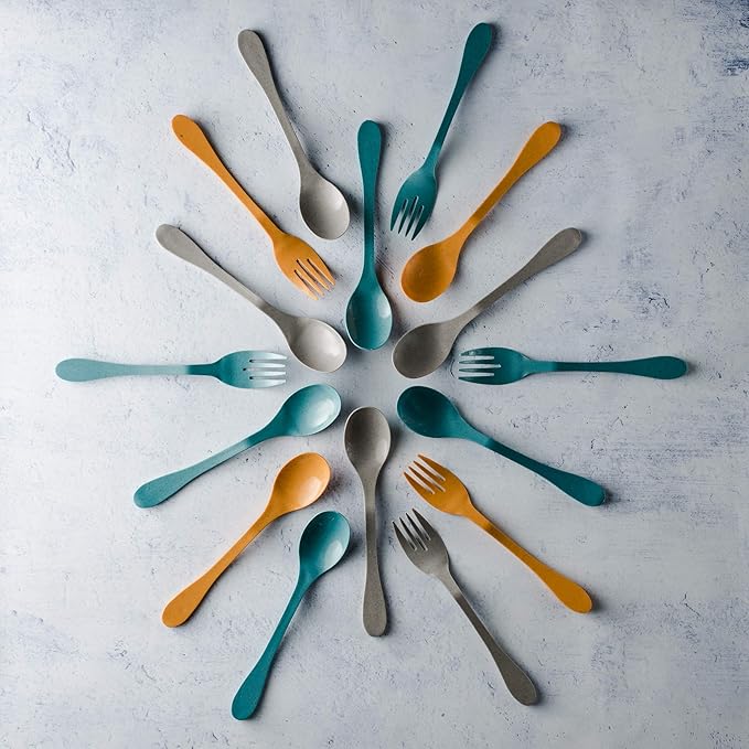 Knork Eco Astrik Plant Based Travel Set, 4 Piece (Eco Fork Knife Spoon With Carry Case, Gray