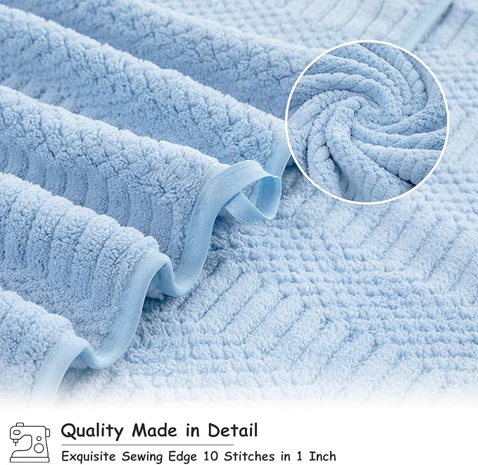 18 Pcs Blue Woven Family Towels Set-6 Bath Sheets,6 Hand Towels,6 Washcloths Soft Microfiber Towels Absorbent Shower Towel Quick Dry Beach Chair Towel Lint Less Towels Set for Bathroom Spa Gym Hotel