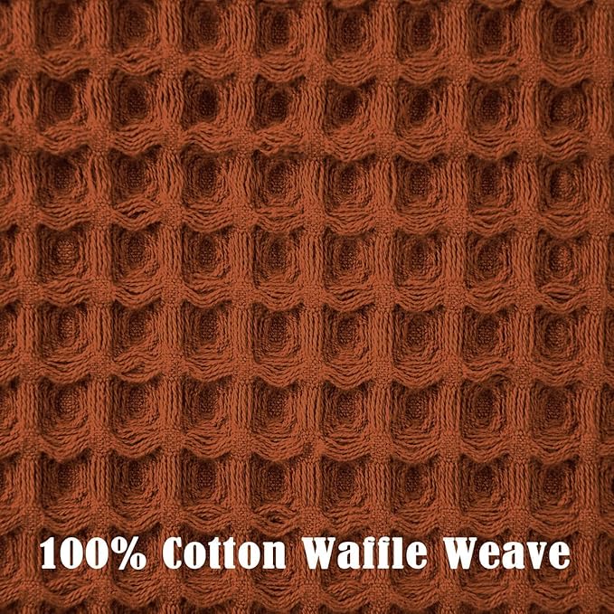 Jacquotha Waffle Hand Towels for Bathroom Kitchen Decor 2-Piece (Rust) – Cotton Quick Dry, Super Soft, Absorbent Kitchen Towels, 13x29”