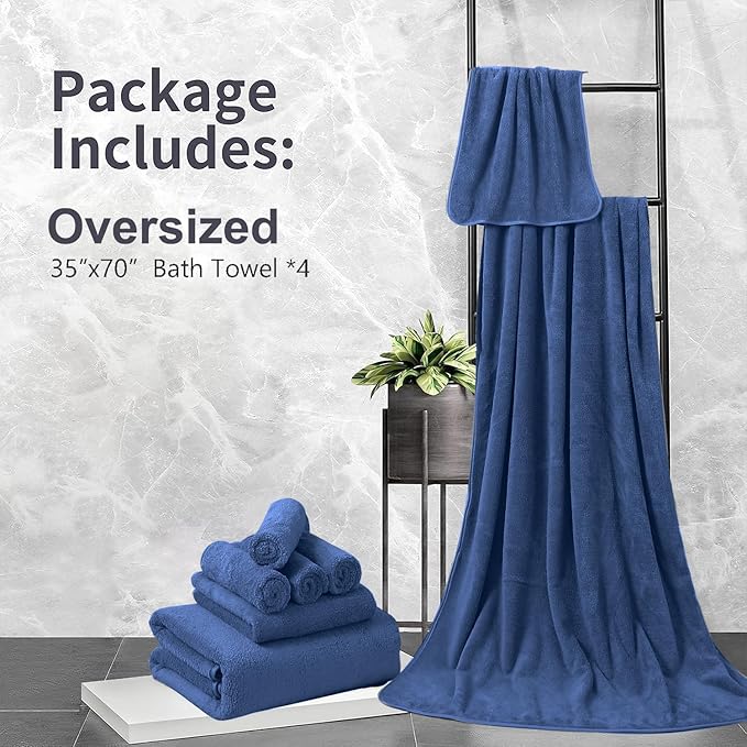 4 Pcs Oversized Bath Towels Extra Large 35x70 Inches Bath Sheets Towels for Adults Quick Dry Towel for Bathroom Ultra Soft Hotel Absorbent Towels Set Navy Blue