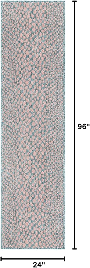 Unique Loom Jill Zarin Jill Zarin Outdoor Collection Area Rug - Cape Town (2' x 8' Runner, Pink and Aqua/Light Blue)