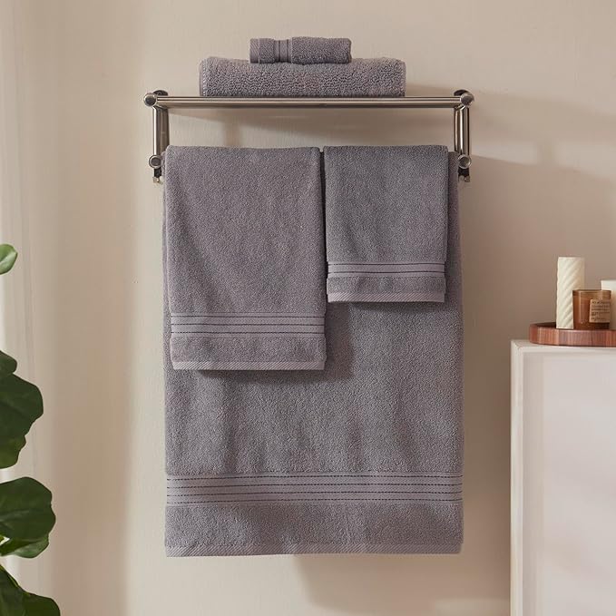 COZYART Grey Bath Towel Set 6pcs, Turkish Cotton Bathroom Towel Sets Soft Absorbent and Durable 650 GSM Luxury 6 Pcs with 2 Bath Towels, 2 Hand Towels, 2 Washcloth