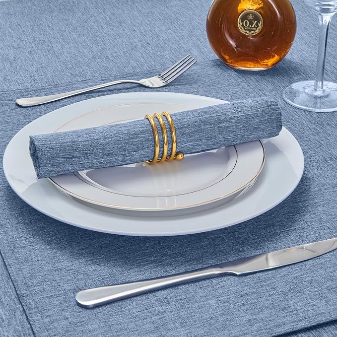 Cloth Napkin Set of 8 Square Washable Reusable Linen Fabric Polyester for Kitchen Dinner Dining Restaurants Wedding Party Banquet Table(Denim Blue/17x17 Inch)