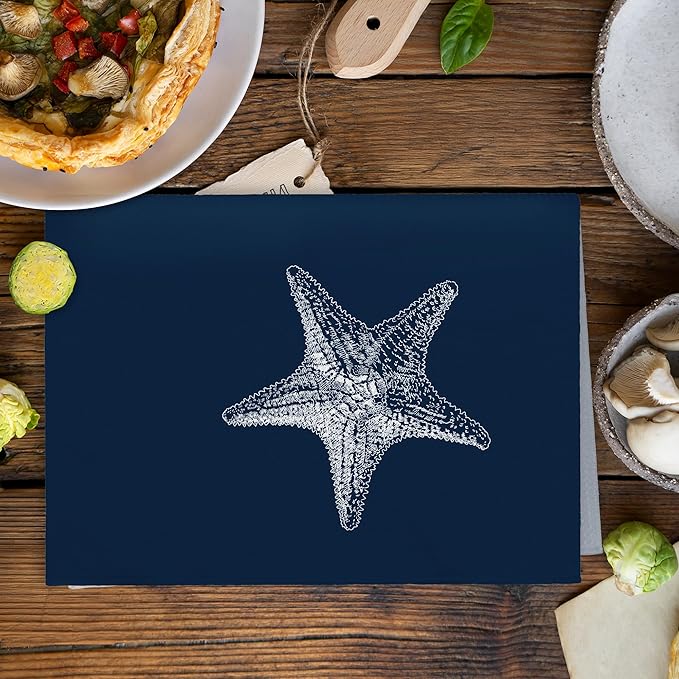 Coastal Starfish Beach Decor Dish Hand Tea Towels for Bathroom Kitchen, Blue Starfish Ocean Nautical Beachy Bathroom Decor, Coastal Nautical Kitchen Towels and Dishcloths Sets of 2, 16x24Inch
