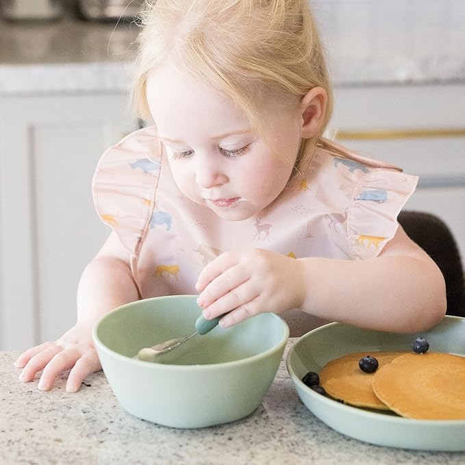 Tiny Twinkle Tableware 3 Pack Dish Set- BPA-Free Cups, Plates and Bowls Sets For Kids and Toddlers - Polypropylene Plastic Dinnerware Set (Sage, Charcoal, IceBlue) Round Bowl
