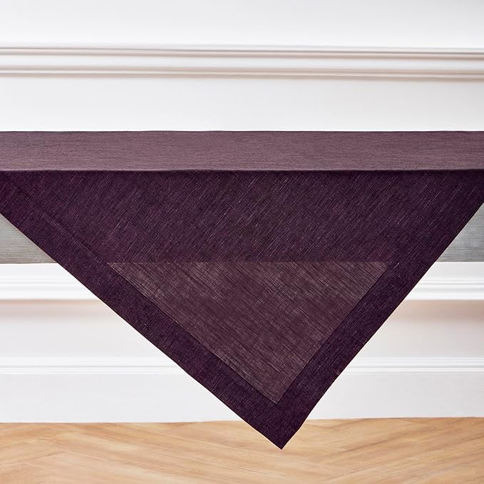 Solino Home Grape Linen Tablecloth 52 x 52 Inch - 100% Pure Linen Square Table Throw - Athena, Machine Washable Tablecloth for Christmas, New Year