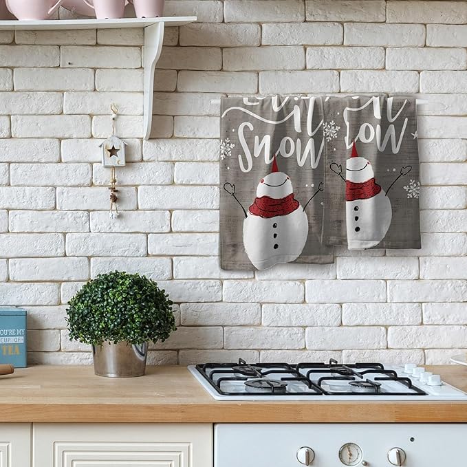 Imiss Snowman Hand Towels Set of 2 Winter Bathroom Towel Xmas Snowflake Kitchen Towels 14.4 x 28.3 Inch for Christmas Winter Holiday Decor