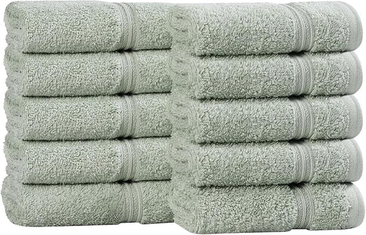 Superior Egyptian Cotton 10-Piece Face Towel Set , Small Towels For Facial, Spa, Quick Dry, Absorbent Towels, Bathroom Accessories, Guest Bath, Home Essentials, Washcloth, Airbnb, Sage