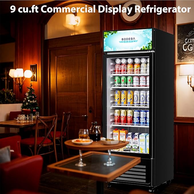 BODEGA BODEGACOOLER Commercial Beverage Refrigerator and Cooler, Commercial Merchandiser Refrigerator with Soft LED Light, Adjustable Shelves, Display Cooler with 192 cans & 120 bottles,9.0 Cu.Ft.