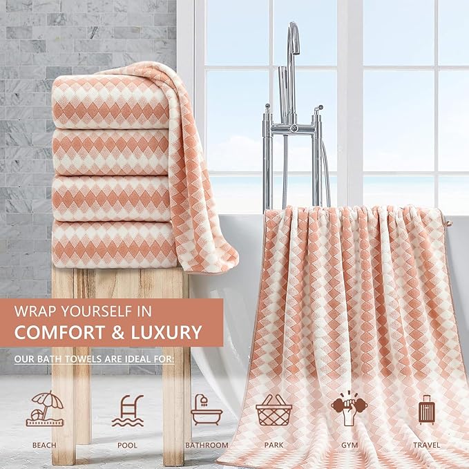 4 Piece Extra Large Bath Towel Set Oversized Bath Sheet 35"x70" Bathroom Towel Set Soft Highly Absorbent & Quick Dry Premium Bath Towel for Bathroom 600GSM Shower Towel Spa Gym Hotel,Peach